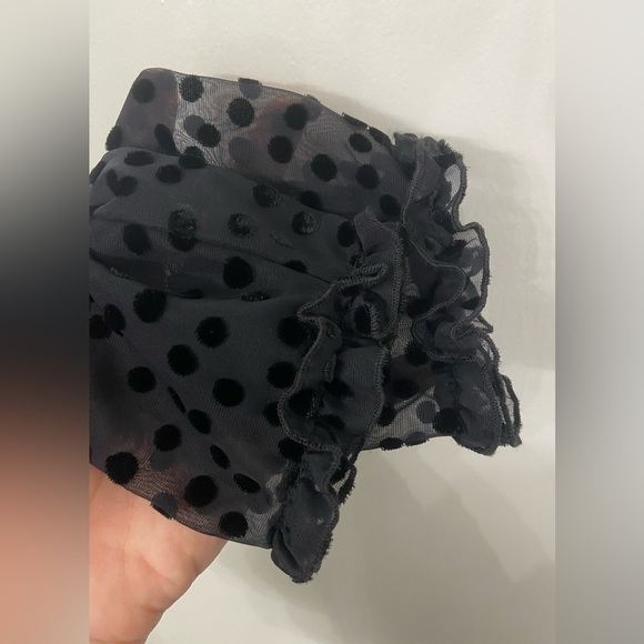 Sezane Robe Laure Noir Mini Dress Black Velvet Polka Dot Ruffle Mini Dress 4 - Picture 2 of 7